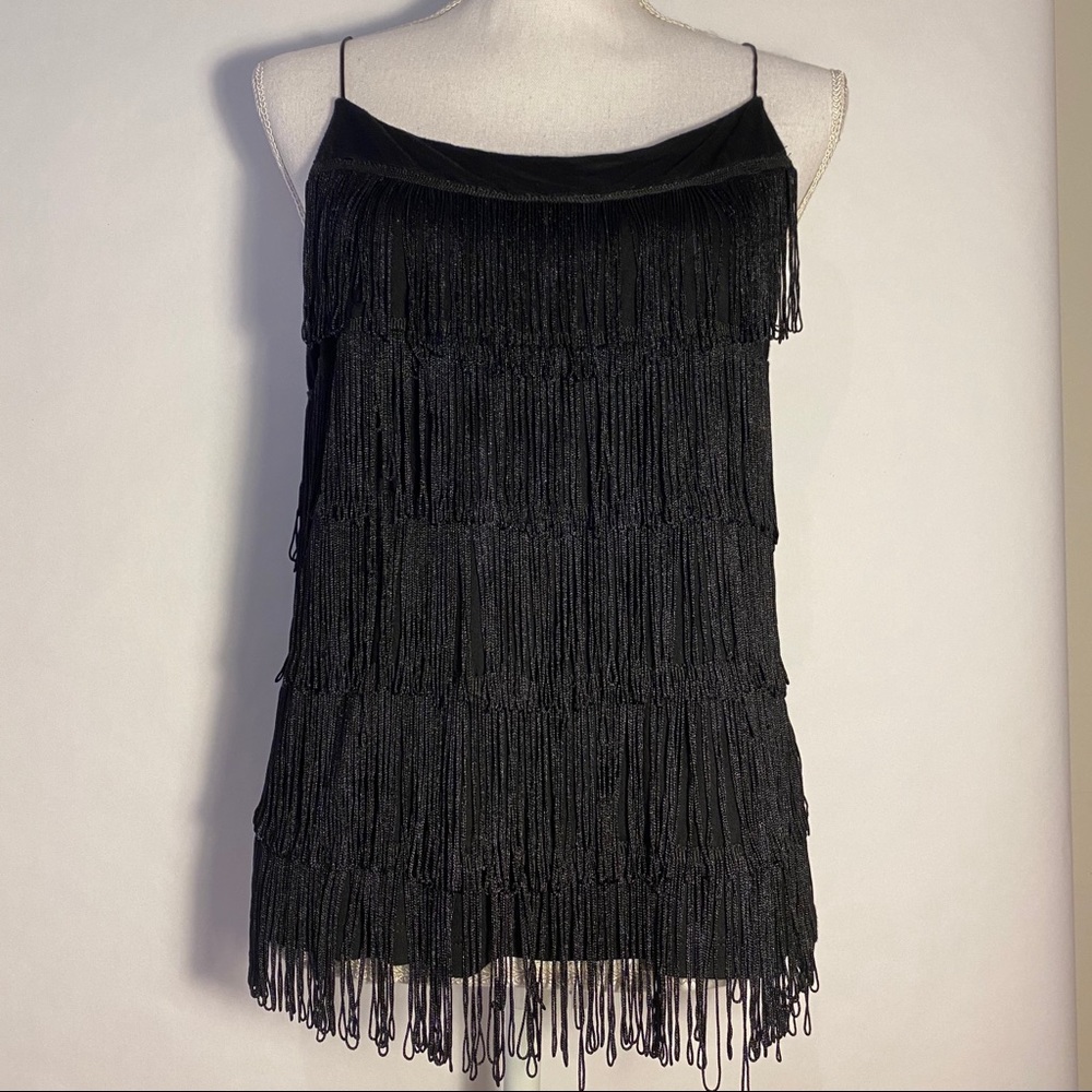 H&M Black Fringe Tassel Spaghetti Strap Cami Top